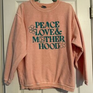 Peachy Pink Ribbed Graphic Women Sweater- Medium